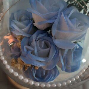Eternal Rose Bouquet in Glass Dome with LED Lights – Blue – 8"
